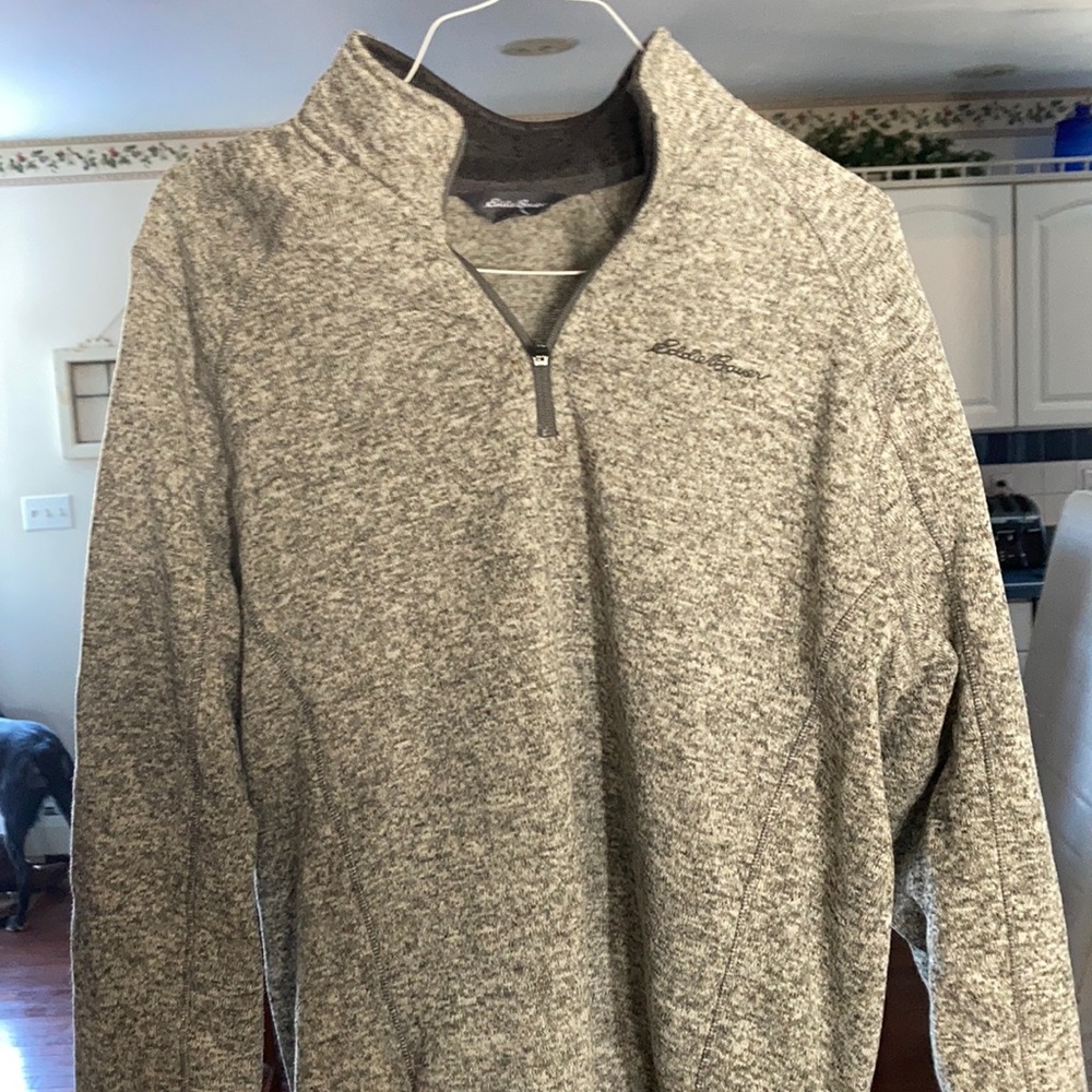 Three quarter zip. Grey. Very warm.